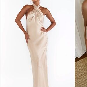 Elegant Champagne Halter Neck Dress